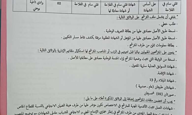 مسابقة توظيف بمديرية المصالح الفلاحية لولاية معسكر
