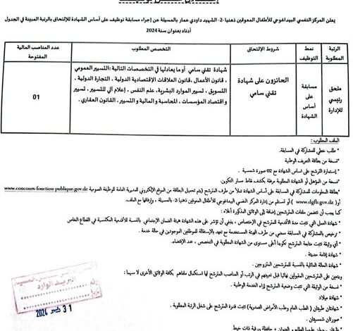 اعلان توظيف بالمركز النفسي البيداغوجي للأطفال المعوقين ذهنيا 2 المسيلة