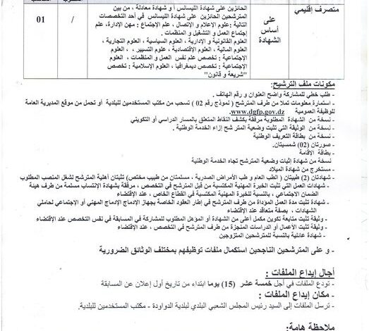 مسابقة توظيف ببلدية الدواودة ولاية تيبازة