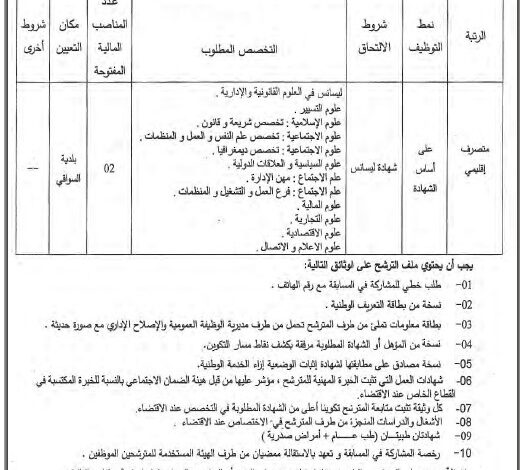 اعلان توظيف ببلدية السواقي ولاية المدية