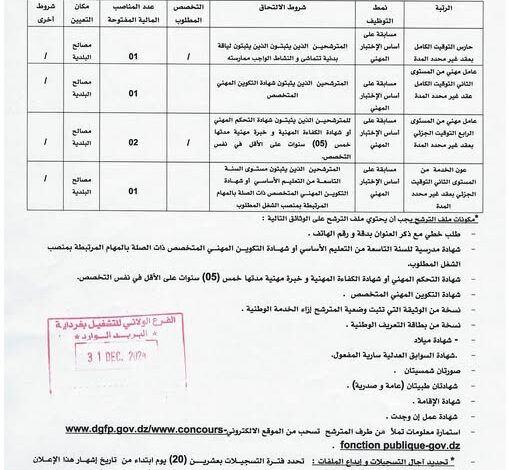 اعلان توظيف ببلدية غرداية