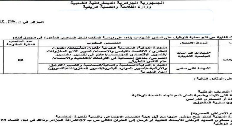 اعلان توظيف بالمعهد الوطني للأبحاث الغابية ولاية الجزائر وتيزي وزو