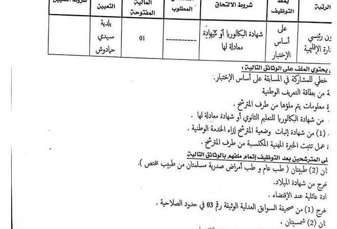 اعلان توظيف بمديرية الادارة المحلية لولاية سيدي بلعباس