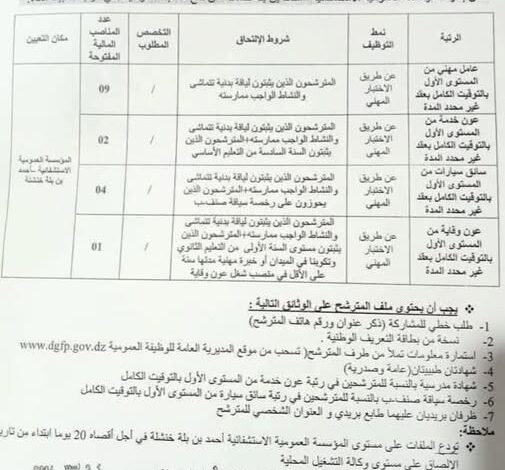 مسابقة توظيف بالمؤسسة العمومية الاستشفائية أحمد بن بلة خنشلة
