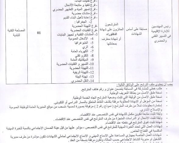 اعلان توظيف ببلدية العناصر ولاية برج بوعريريج