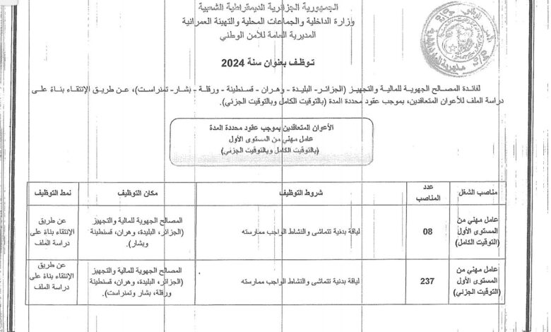 مسابقة توظيف المستخدمين الشبهيين بالمديرية العامة للأمن الوطني 245 منصب