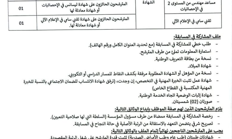مسابقة توظيف بمديرية التربية لولاية سعيدة