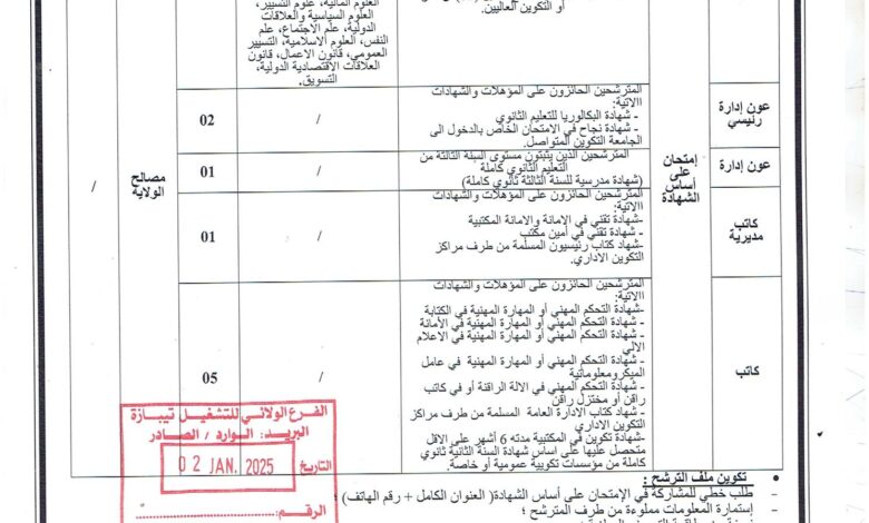مسابقة توظيف بمديرية الادارة المحلية لولاية تيبازة