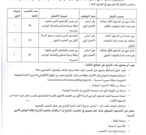 اعلان توظيف ببلدية سيدي لعجال ولاية الجلفة
