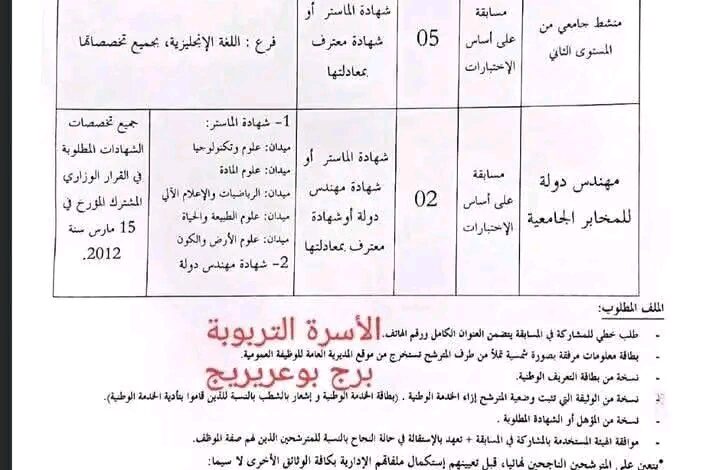 فتح توظيف بجامعة محمد البشير الإبراهيمي برج بوعريريج