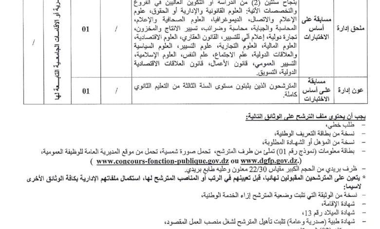 مسابقة توظيف بمديرية الخدمات الجامعية باتنة بوعقال