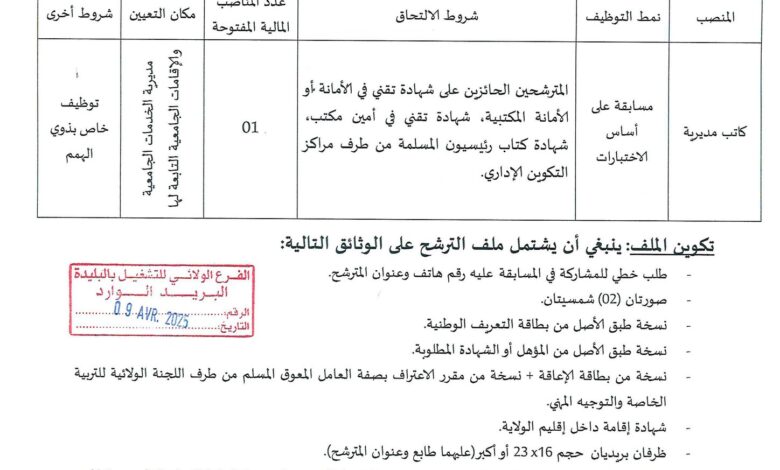 مسابقة توظيف بمديرية الخدمات الجامعية البليدة العفرون