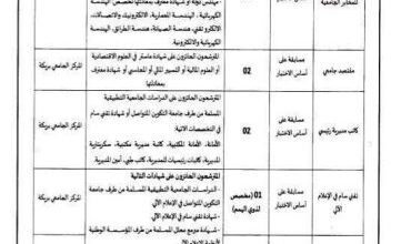 مسابقة توظيف على أساس الاختبارات بالمركز الجامعي بريكة