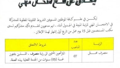 إعلان عن فتح امتحان مهني في مديرية الشباب و الرياضة