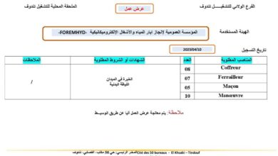 عرض عمل بالمؤسسة العمومية لإنجاز آبار المياه والأشغال الإلكتروميكانيكية FOREMHYD