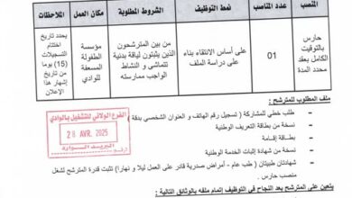 اعلان توظيف بمؤسسة الطفولة المسعفة للوادي