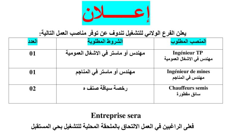 اعلان مناصب عمل للمهندسين وسائقين
