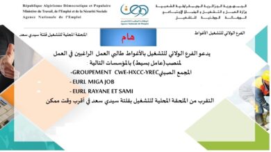 طالبي العمل الراغبين في العمل بالمجمع الصيني التقرب من الملحقة المحلية للتشغيل بقلتة سيدي سعد