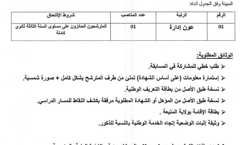 مسابقة توظيف بالمؤسسة العمومية الاستشفائية محمد شعباني بالمنيعة