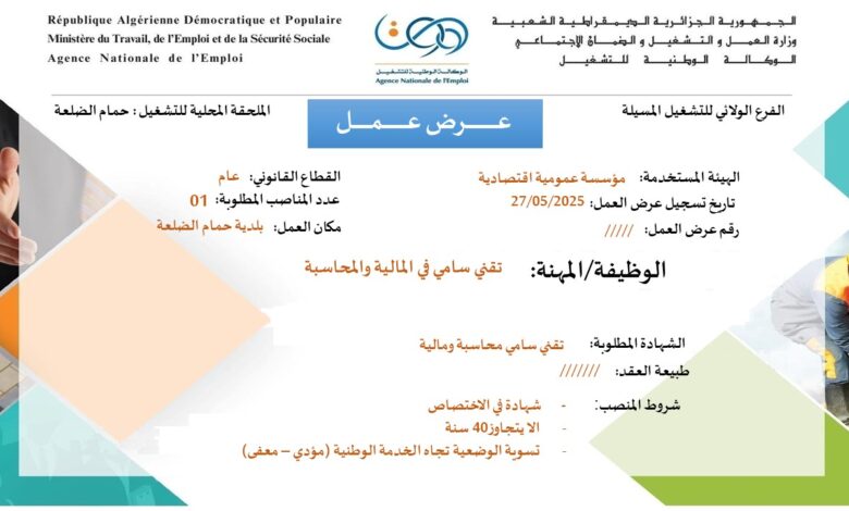مؤسسة عمومية اقتصادية تعلن عن توظيف في عدة مناصب