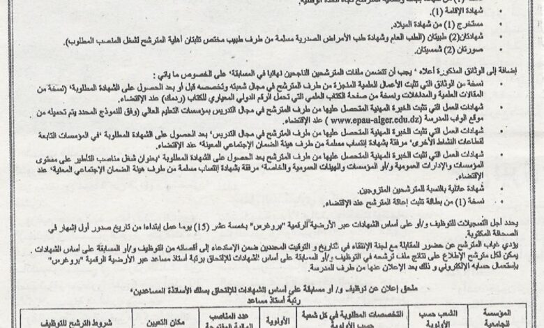 مسابقة توظيف أساتذة مساعدين بالمدرسة المتعددة العلوم للهندسة المعمارية والعمران