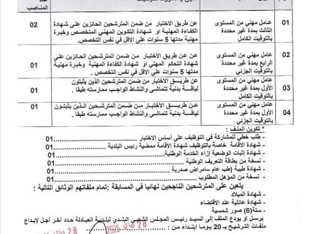 فتح توظيف على أساس الاختبار ببلدية العبادلة ولاية بشار