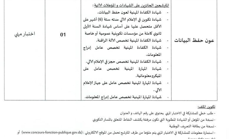مسابقة توظيف بمركز التكوين المهني والتمهين المختلط بجاية