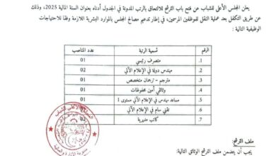 اعلان توظيف عن طريق عملية النقل في المجلس الأعلى للشباب