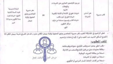 مسابقة توظيف بمديرية المجاهدين وذوي الحقوق لولاية جيجل