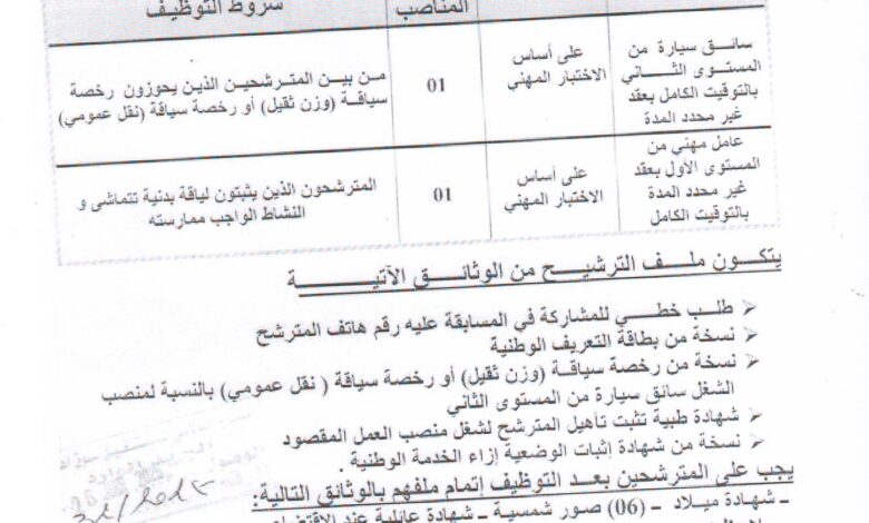 اعلان توظيف ببلدية الحدادة ولاية سوق أهراس