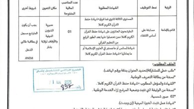 فتح مسابقة توظيف بمديرية الشؤون الدينية والأوقاف لولاية بشار