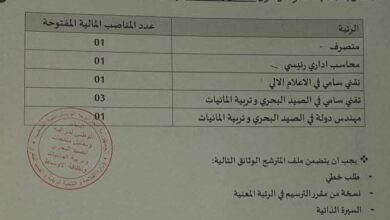 إعلان عن فتح باب الترشح بالمخبر الوطني لمراقبة وتحليل منتجات الصيد البحري وتربية المائيات ونظافة الأوساط