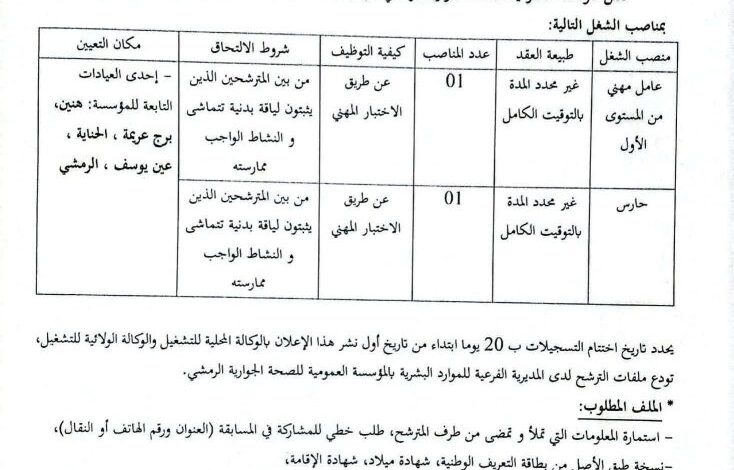 اعلان توظيف بالغرفة الفلاحية بولاية تقرت