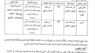 اعلان توظيف بالمؤسسة العمومية للصحة الجوارية تلمسان