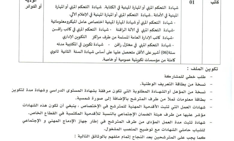 مسابقة توظيف بمديرية الإدارة المحلية لولاية سعيدة