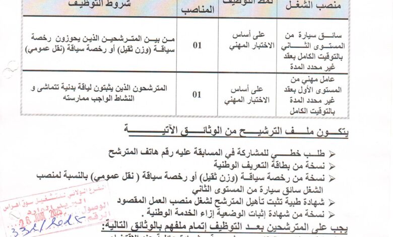 مسابقات توظيف في بلدية سوق أهراس