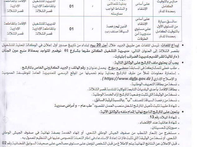 مسابقة توظيف بمديرية التشغيل لولاية تيارت