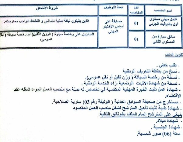 اعلان توظيف في بلدية عين السلطان لولاية سعيدة