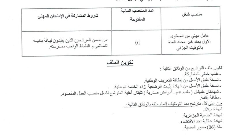 اعلان توظيف بدار الثقافة أحمد رضا حوحو لولاية بسكرة