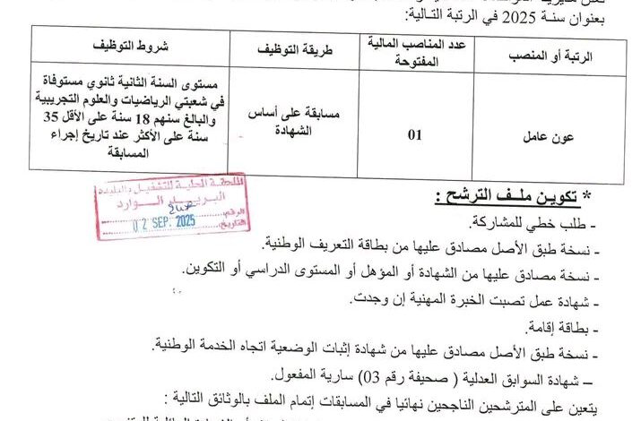 اعلان توظيف بمديرية المواصلات السلكية واللاسلكية الوطنية لولاية البليدة