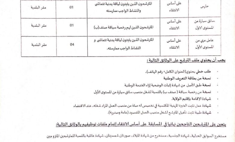 اعلان توظيف ببلدية عين قزام
