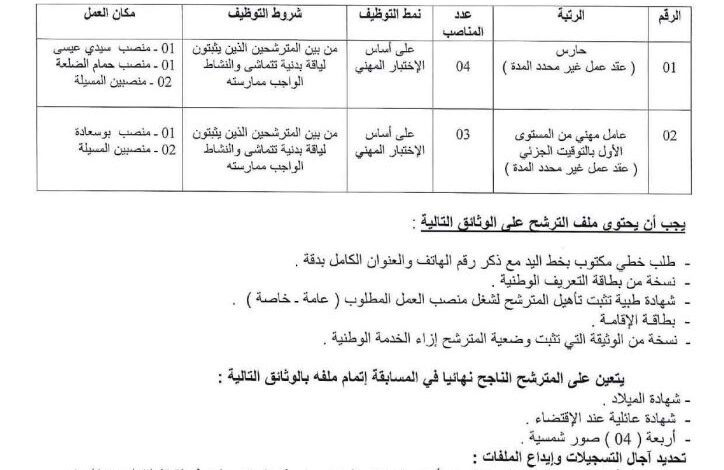فتح مسابقة للتوظيف في مديرية الضرائب لولاية المسيلة