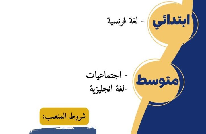 اعلان توظيف أساتذة ابتدائي ومتوسط في مختلف المواد