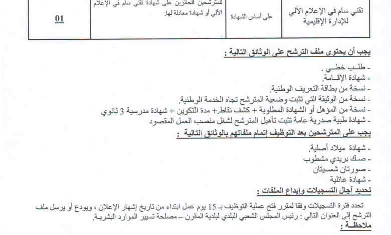 اعلان توظيف بالمجلس الشعبي البلدي بالمقرن ولاية الوادي