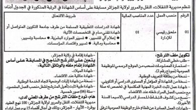 مسابقة توظيف على أساس الشهادة في مديرية التنقلات والنقل والمرور لولاية الجزائر