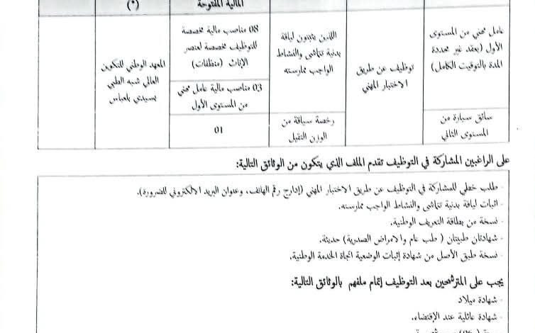 اعلان توظيف بالمعهد الوطني للتكوين العالي شبه الطبي بسيدي بلعباس