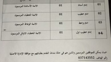 إعلان توظيف عن طريق النقل في مديرية الشؤون الدينية والأوقاف