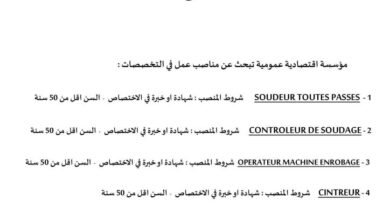 مؤسسة اقتصادية عمومية توظف في عدة تخصصات