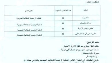 اعلان توظيف بالمكتبة الرئيسية للمطالعة العمومية لولاية باتنة