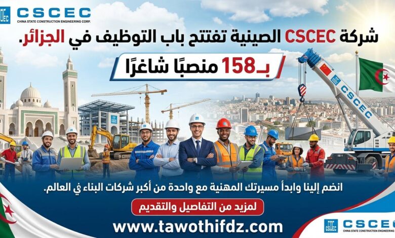 شركة CSCEC الصينية تفتتح باب التوظيف في الجزائر بــ158 منصبًا شاغرًا